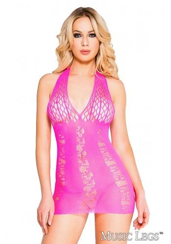Women's Lingerie with Matching Robes Halter Neck Mini with Honeycomb Bust Pink