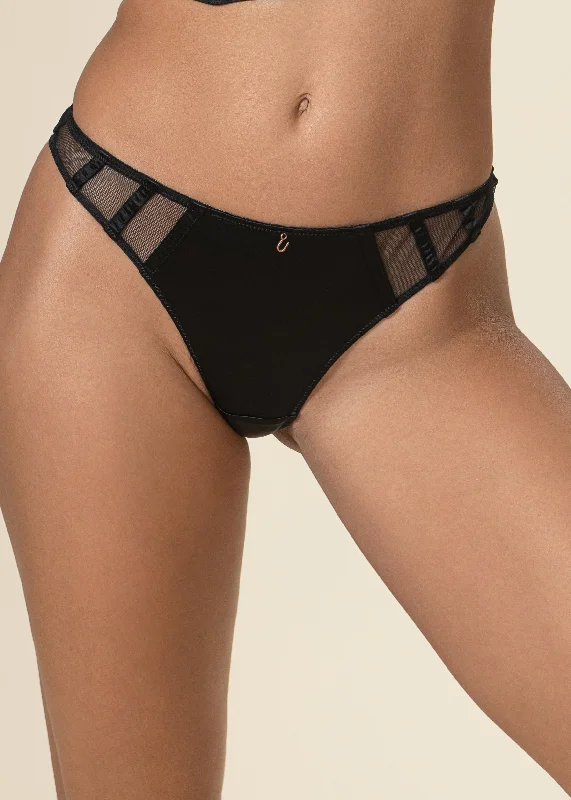 Women's Corset Style Lingerie MARLENE Black Mesh Tanga Panties