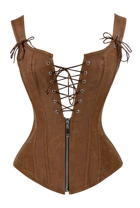 Silk bustiers for a luxurious and smooth feelTan Strappy Corset With Zip