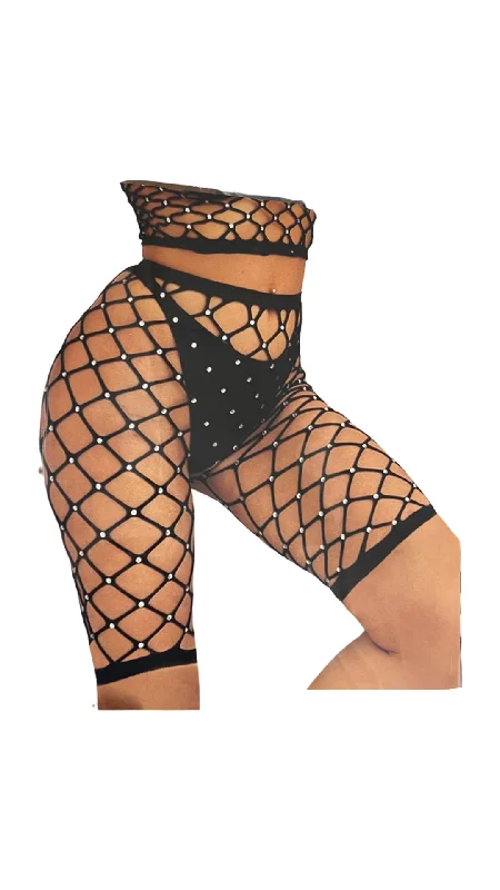 Plus Size Lace Lingerie for Women Pot Hole Rhinestone Shorts Black