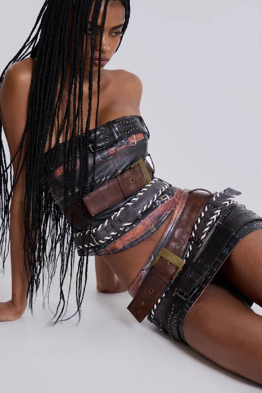 Burlesque - inspired bustiers for a performance lookBelted Faux Leather Corset Top