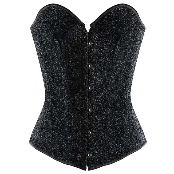 Adjustable - strap bustiers for a customized fitBlack Glittery Overbust Corset