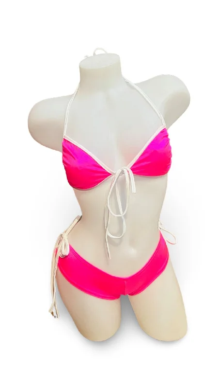Eco-Friendly Organic Lingerie for Women Front Tie Pink/White Set