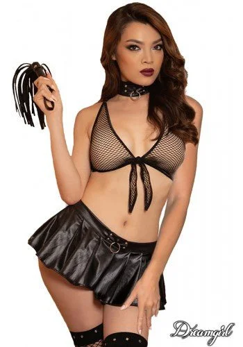 Women's Satin Sleepwear Lingerie Goth School Girl Black