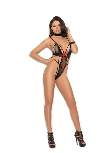 Eco-Friendly Organic Lingerie for Women Lace Teddy with Embelishments Black