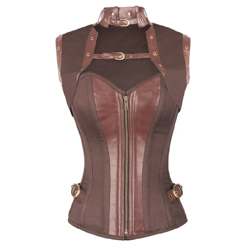 Posture - correcting bustiers for better spinal alignmentNeuss Steampunk Brown Cotton Corset with Shrug Posture - correcting bustiers for better spinal alignmentNeuss Steampunk Brown Cotton Corset with Shrug