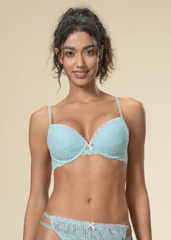 Women's Tummy Control Lingerie ANNIE Seductive Underwired Demi Blue Lace Bra