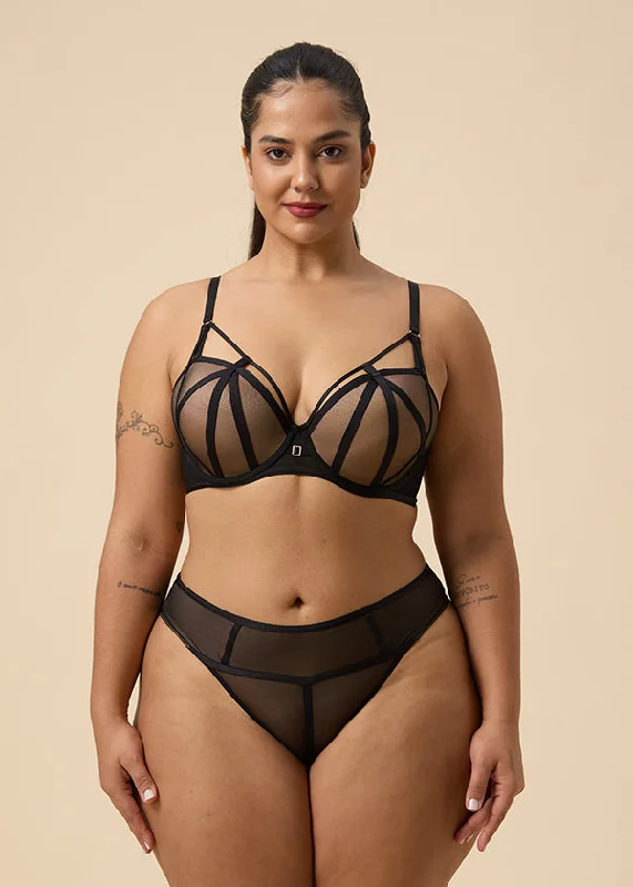 Women's Maternity Lingerie ANN Plus Black Push-Up Molded Mesh Demi Bra with Removable Pads