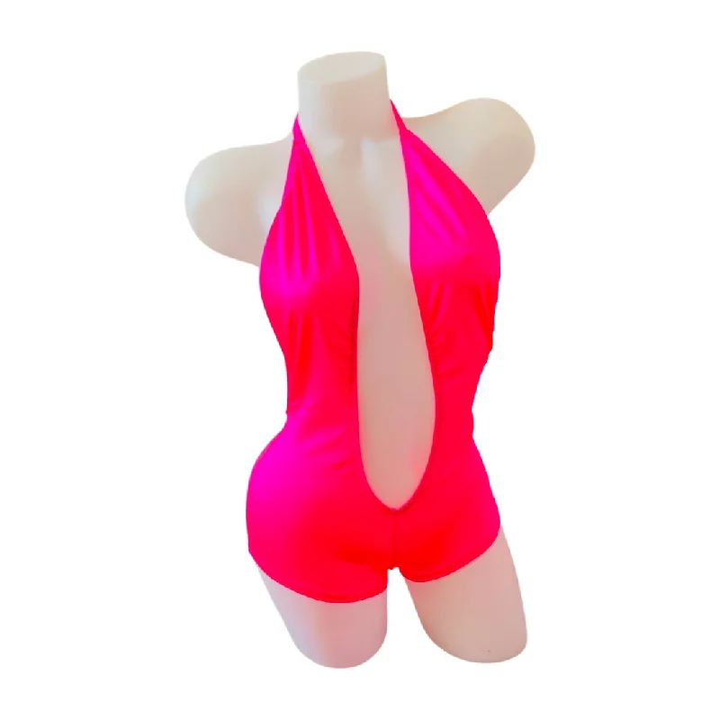 Breathable Bamboo Lingerie for Women Romper Neon Pink
