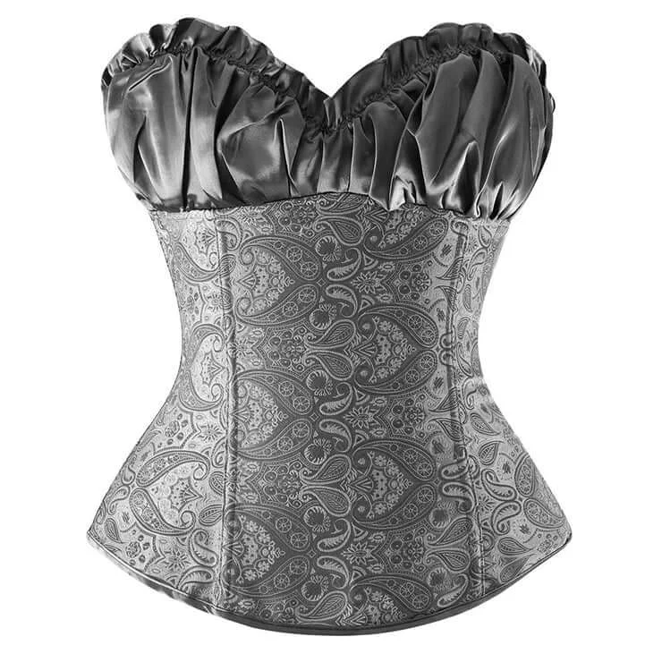 Removable - boning corsets for easy cleaningSilver Jacquard Overbust Corset