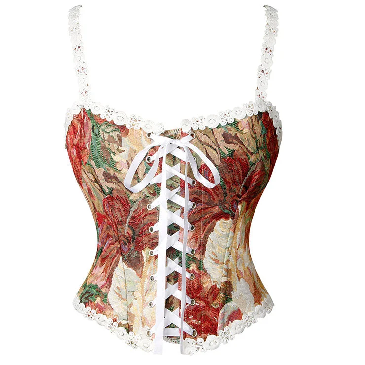 Steampunk - themed bustiers with brass accentsAutumn Floral Corset with Straps