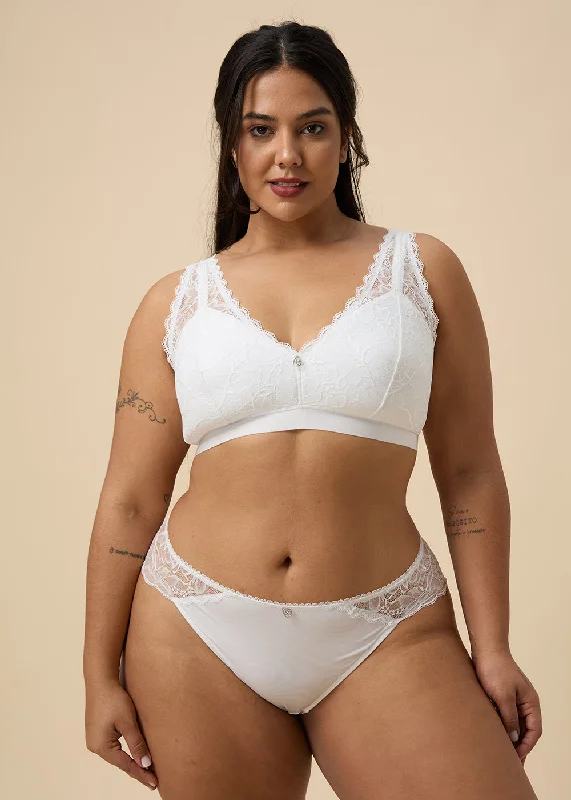 Women's Bridal Lingerie Collection PEARL Plus White Lace Wireless Plunge Bra