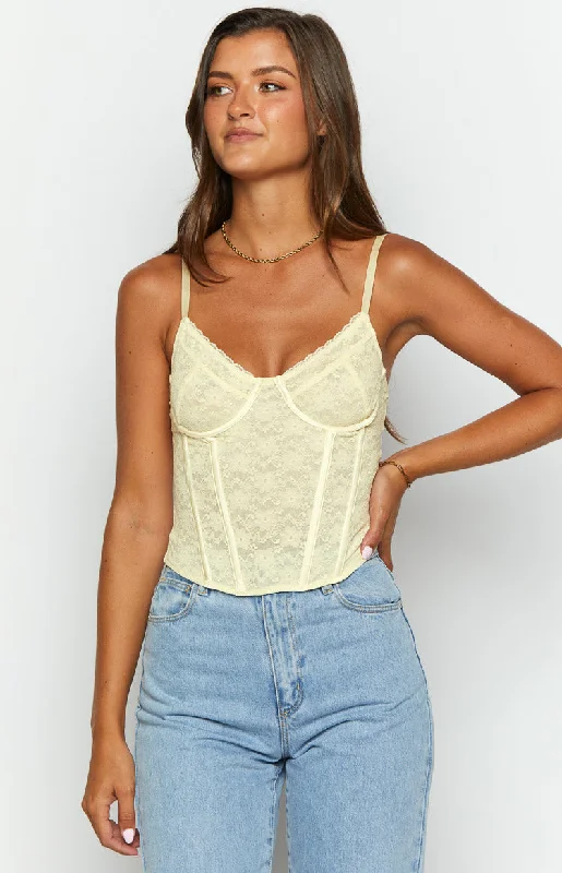 Microfiber corsets for a lightweight optionLace Lotus Cream Corset Top