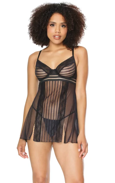 Women's Maternity Lingerie Mesh Underwire Baby Doll Black