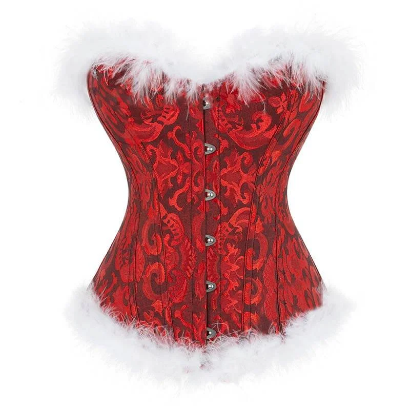 Leather bustiers for a bold and edgy lookWhite Plush Spandex Christmas Corset