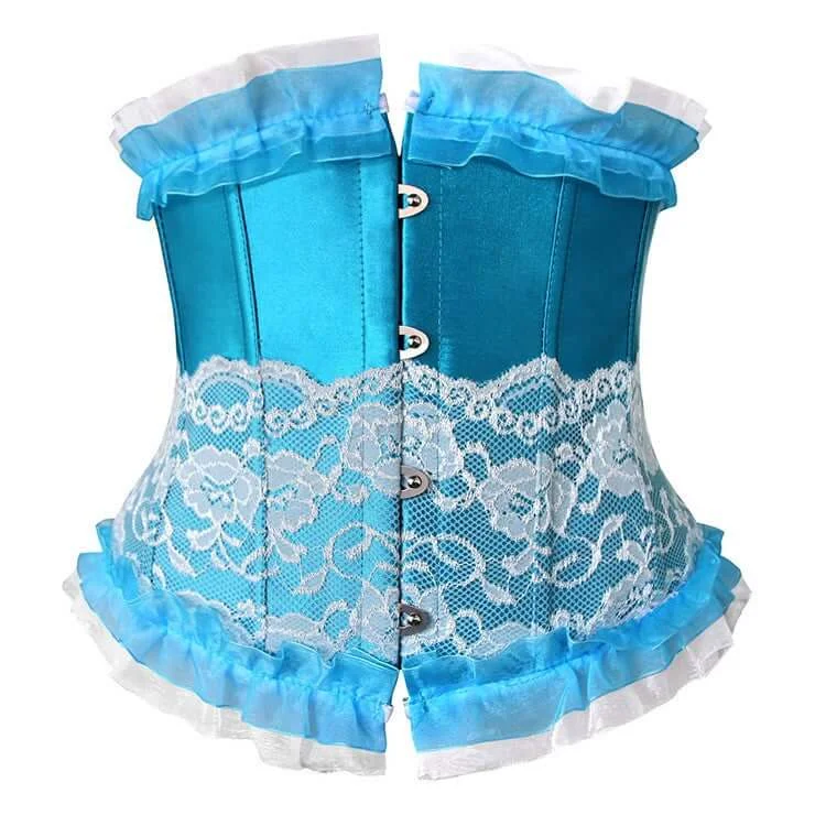 Victorian - era corsets with intricate boning detailsBlue and White Lace Underbust