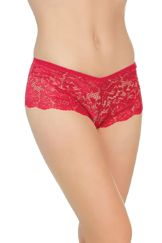 Women's Satin Sleepwear Lingerie Lace Booty Short Red