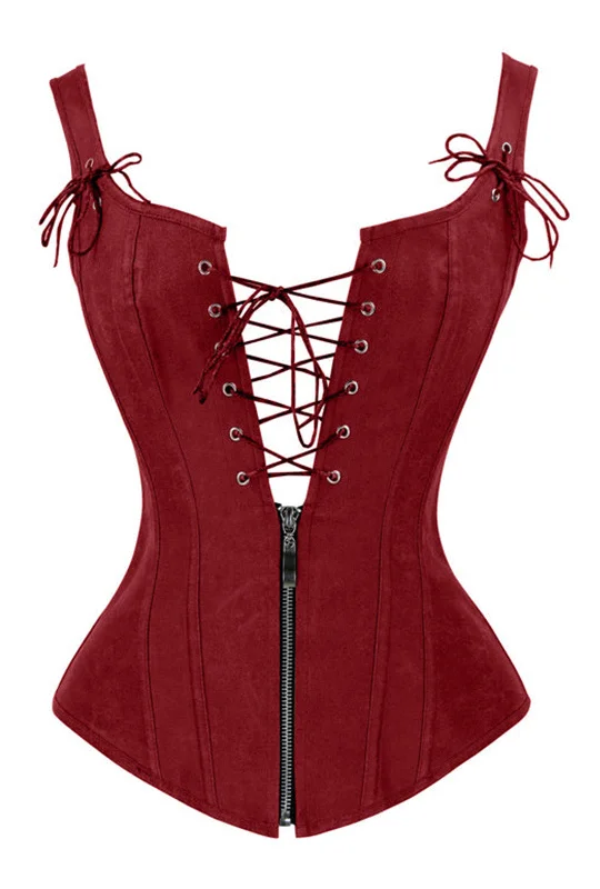 Hypoallergenic bustiers for sensitive skinBurgundy Strappy Corset With Zip