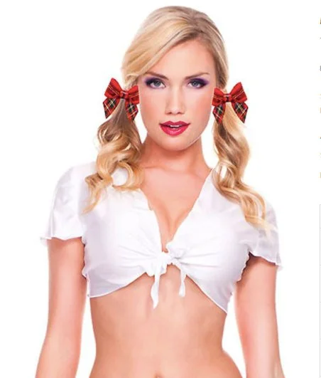 Sexy Lingerie for Women with Stockings Front Tie School Girl Top White