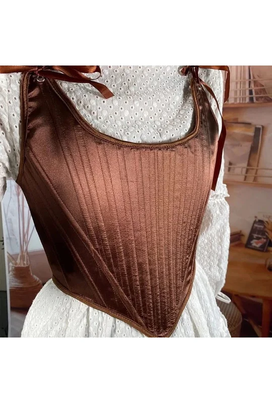Polka - dot bustiers for a fun and retro appearanceBrown Bandage Corset Top
