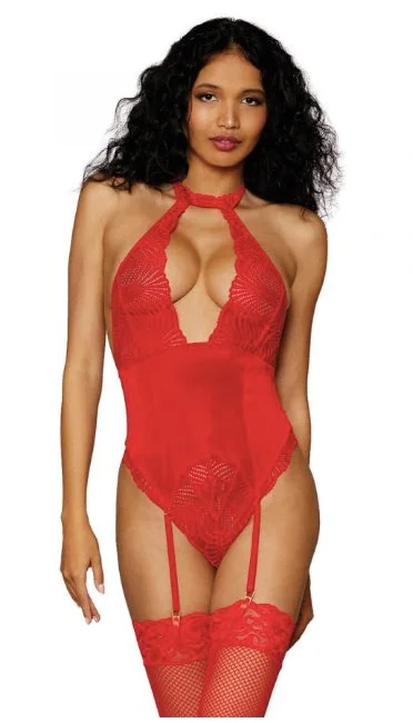 Lingerie Gift Sets for Women Halter Garter Teddy - Red