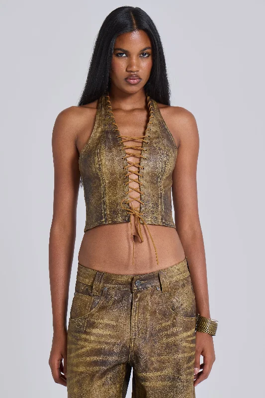 White bustiers for a pure and innocent aestheticVaca Whipstitch Faux Leather Corset