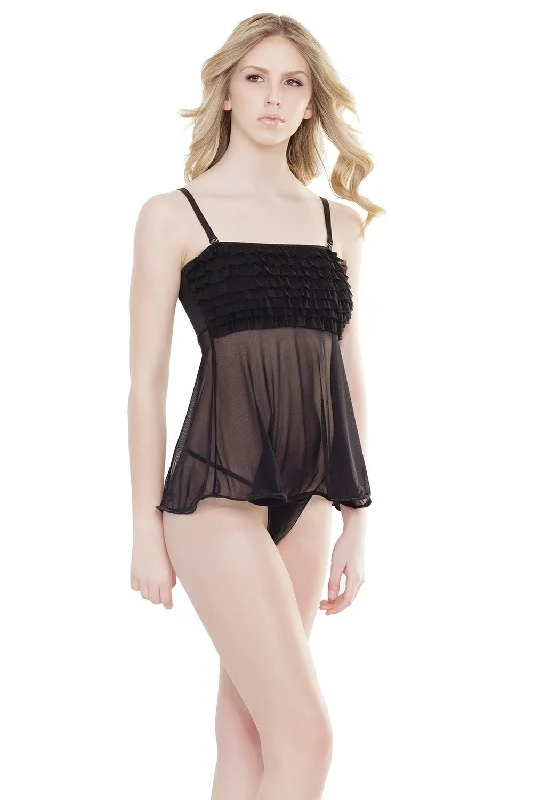 Lingerie Gift Sets for Women Ruffle Top Baby Doll Black