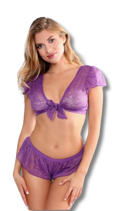 Vintage Inspired Lingerie for Women Floral Lace Set Purple