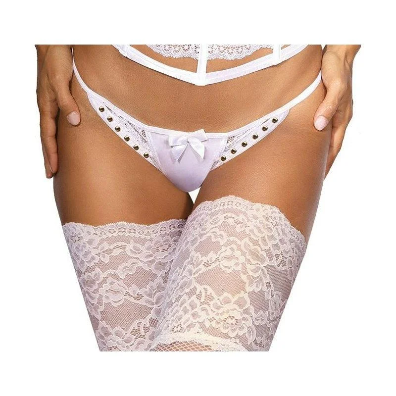 Boudoir Photography Lingerie for WomenMicrofiber and Lace G-String with Studs White