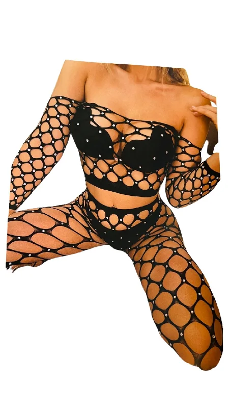Elegant French Lace Lingerie for Women Pot Hole Rhinestone Top Only Red