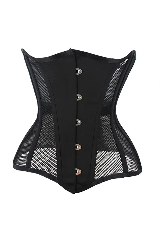 Modern - design corsets with a minimalist aestheticBlack Steel Boned Mesh Panel Underbust Corset Modern - design corsets with a minimalist aestheticBlack Steel Boned Mesh Panel Underbust Corset