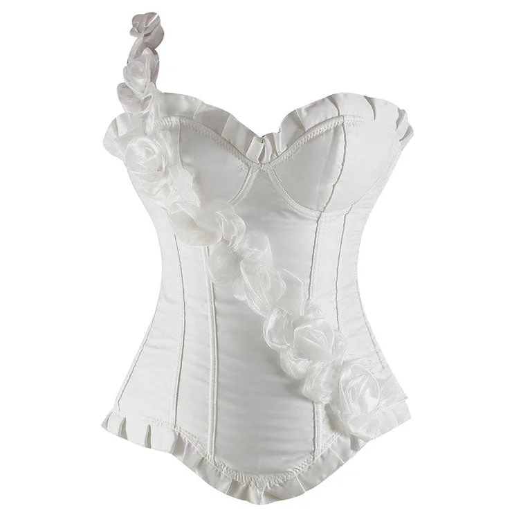 Hypoallergenic bustiers for sensitive skinWhite Floral Strap Overbust Corset