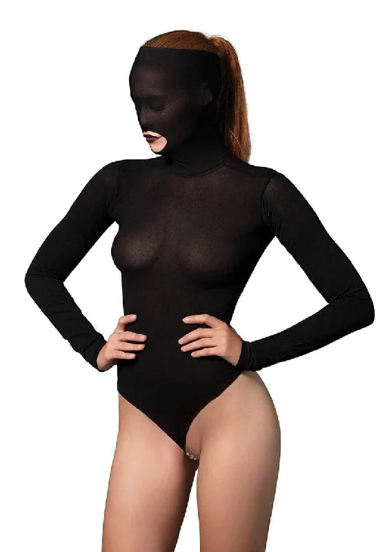 Breathable Bamboo Lingerie for Women Opaque Masked Teddy with Beaded G-String Black