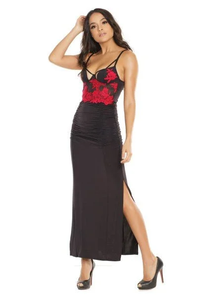 Women's Corset Style Lingerie Embroidered Gown Red/Black