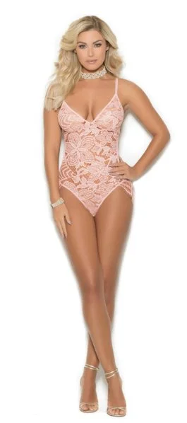 Women's Sheer Lingerie Nightgowns Lace Teddy with Adjustable Straps Baby Pink