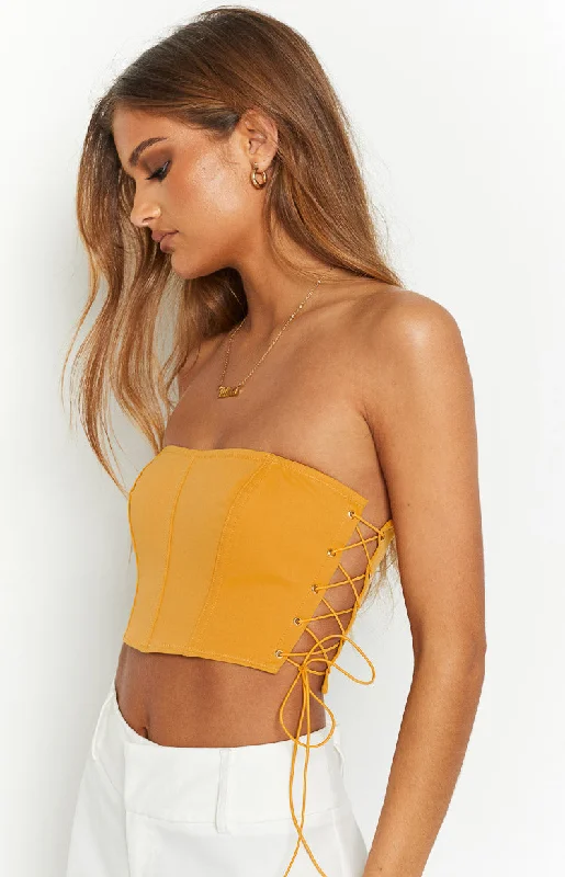 Removable - boning corsets for easy cleaningSerendipity Yellow Strapless Corset Top