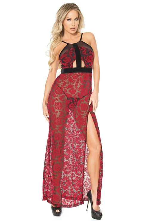 Vintage Inspired Lingerie for Women Rose Lace Halter Gown