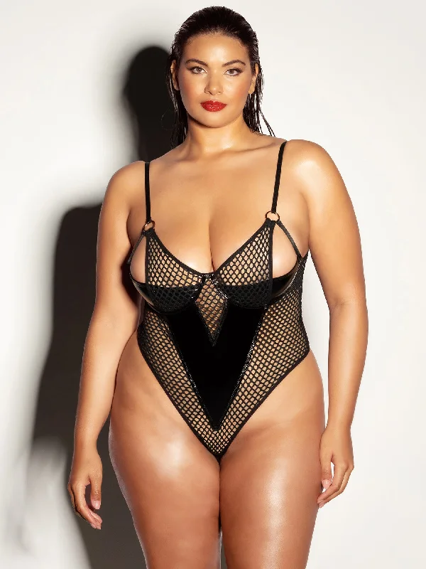 Minimalist Lingerie Styles for WomenFetish Curvy Frisky Fishnet Peek-A-Boo Teddy