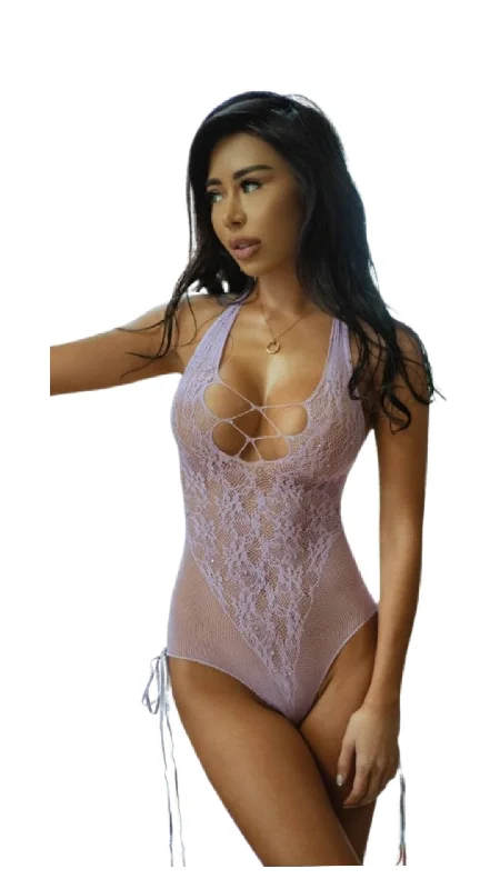 Women's Everyday Wear Lingerie Lace Rhinestone Teddy Lavendar