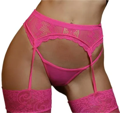Women's Silk Lingerie Sets Fishnet G-String Neon Pink