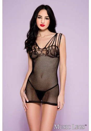 Designer Lingerie Sets for Women Fishnet with Floral Bust Black