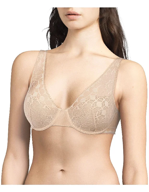 Women's unpadded bras for a natural lookChantelle - Day to Night Plunge Spacer Bra | Golden Beige Women's unpadded bras for a natural lookChantelle - Day to Night Plunge Spacer Bra | Golden Beige