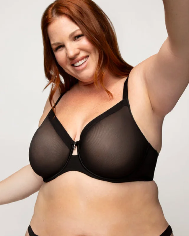 Bra with a balconette style for a flirty neckline Curvy Couture Sheer Mesh Full Coverage Unlined Underwire Bra - 1311 Bra with a balconette style for a flirty neckline Curvy Couture Sheer Mesh Full Coverage Unlined Underwire Bra - 1311