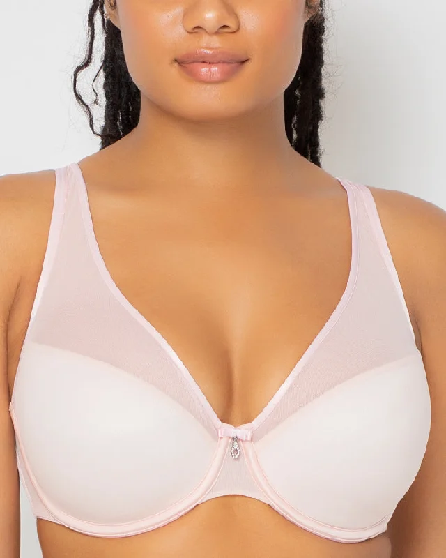 Bra with a push - up insert for extra cleavage on demand Curvy Couture Sheer Mesh Plunge Underwire Bra (More colors available) - 1310 - Rose Bra with a push - up insert for extra cleavage on demand Curvy Couture Sheer Mesh Plunge Underwire Bra (More colors available) - 1310 - Rose
