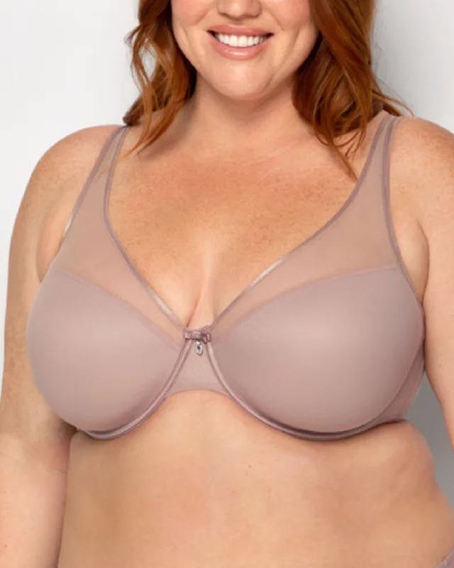 Bra with a foam - lined cup for a more structured shape Curvy Couture Sheer Mesh Plunge Underwire Bra (More colors available) - 1310 -Bark Bra with a foam - lined cup for a more structured shape Curvy Couture Sheer Mesh Plunge Underwire Bra (More colors available) - 1310 -Bark