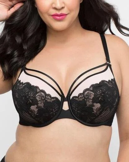 T - shirt bras with a seamless and smooth finish for wearing under T - shirts​ Curvy Couture Tulip Lace Strappy Underwire Bra - 1267