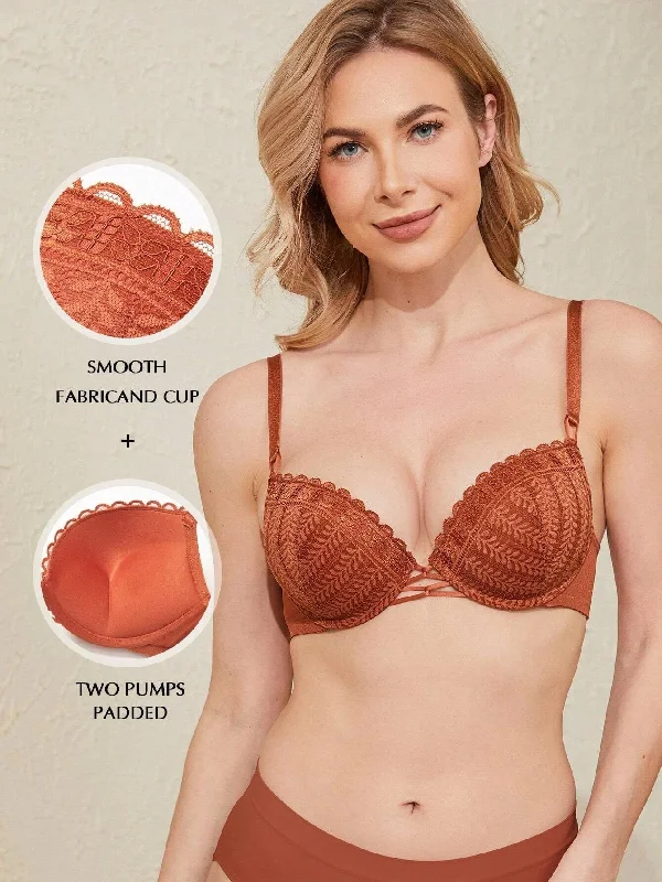 Bra with a hypoallergenic lining for sensitive skin​ Push Up Floral Lace Underwire Bra Caramel