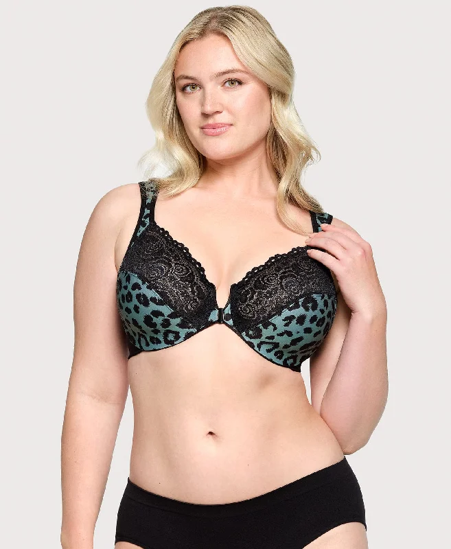 Silk bras for a luxurious and smooth texture​ Front-Closure WonderWire Bra Centennial Leopard