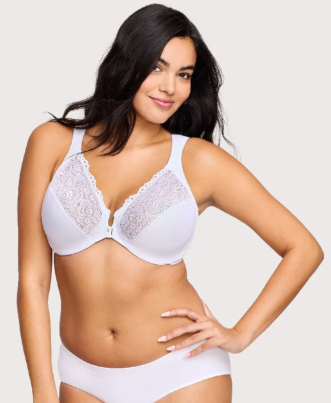 Bra with a high - cut cup for more coverage and support​ Front-Closure WonderWire Bra White