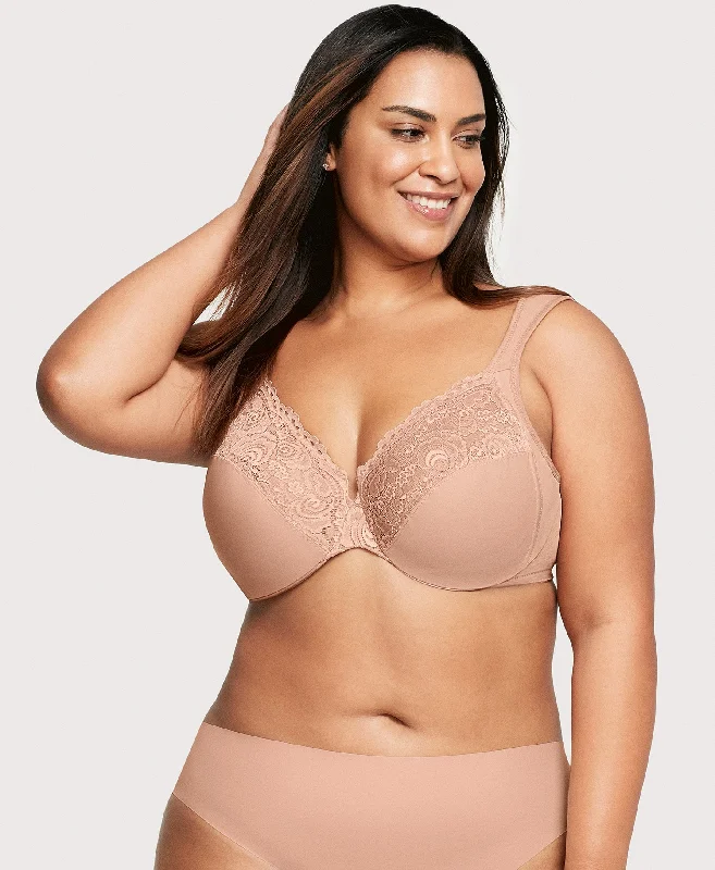 Bra with a plus - size underbust band for a secure fit Low Cut WonderWire Lace Bra Cappuccino Bra with a plus - size underbust band for a secure fit Low Cut WonderWire Lace Bra Cappuccino